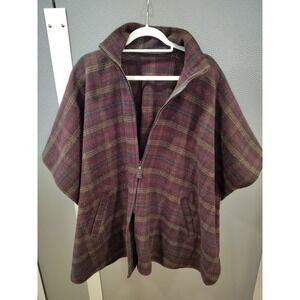 BEMIDJI Woolen Mills Brown Tartan Poncho Cloak Coat Shawl Cape Coat USA MADE